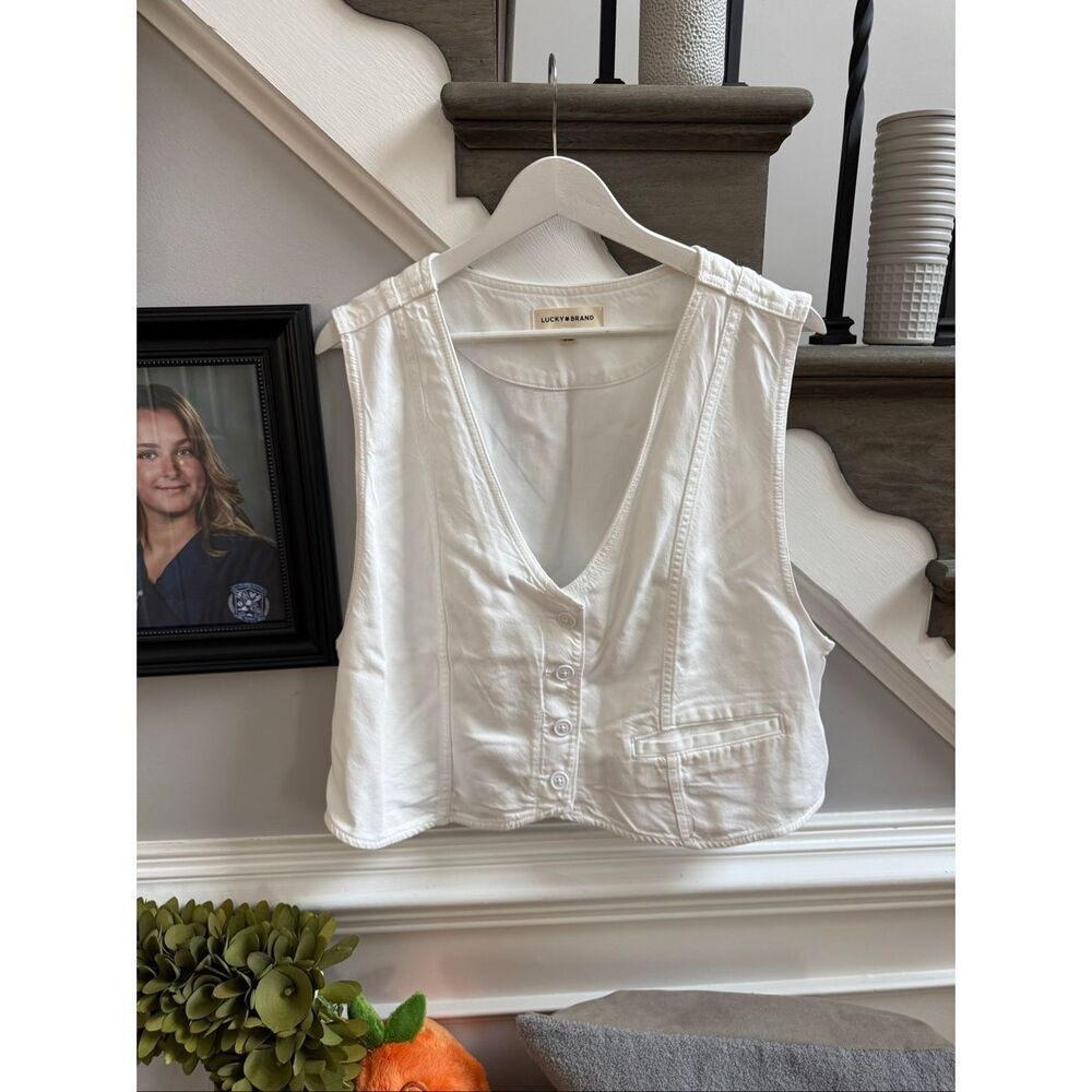 Lucky Brand White Liw Button Lyocell Vest Waistcoat sz XXL NWOT